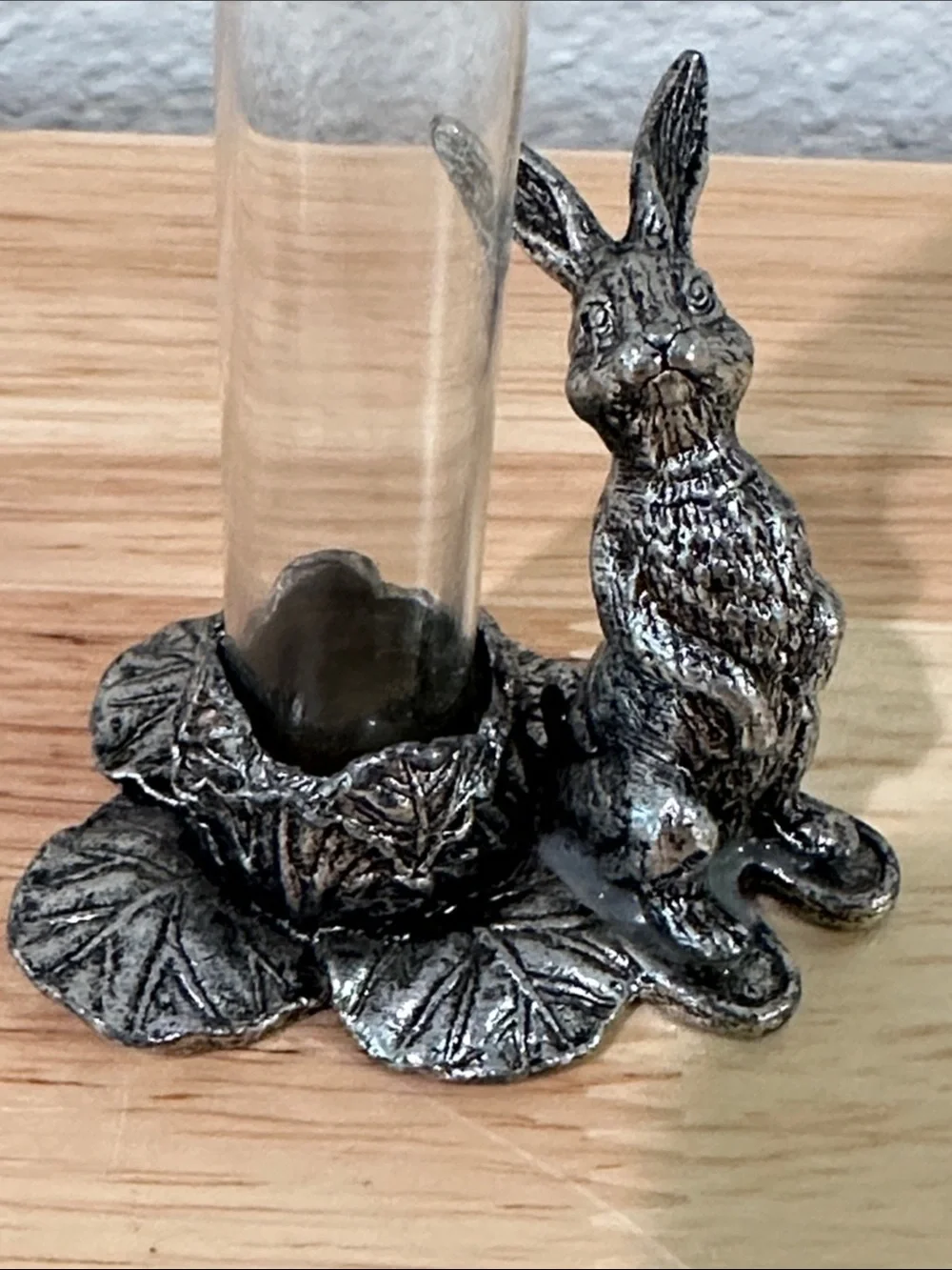 Vintage Metzke Pewter Bunny Rabbit Bud Vase | Cottagecore Glass Tube Vase